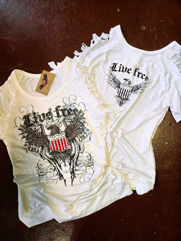 Bling Live Free Eagle Womens Top