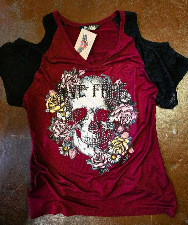 Bling Live Free Floral Skull