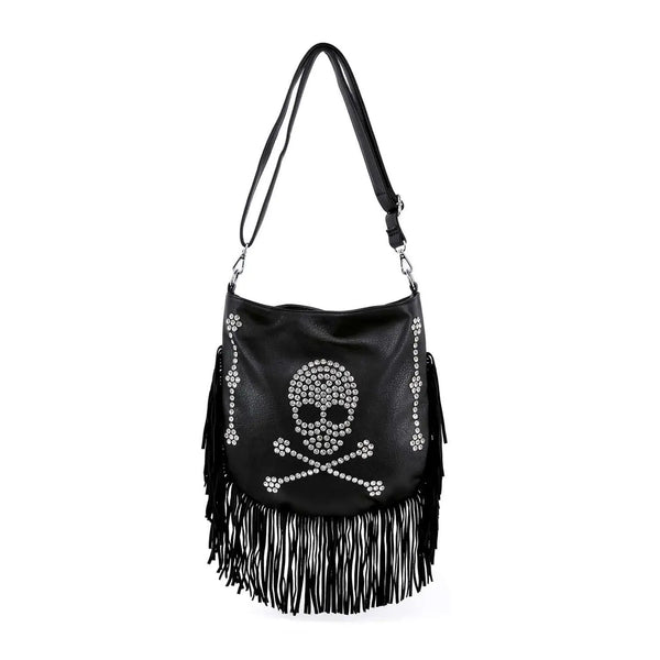 Blinged out Skull Fringe Crossbody Bag
