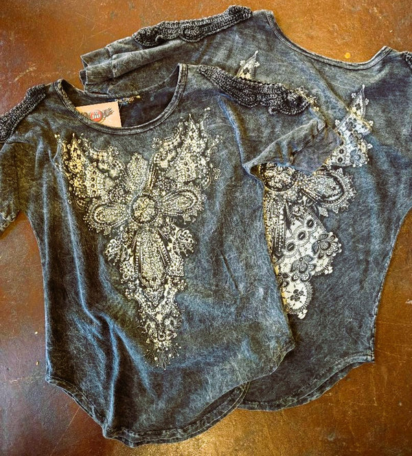 Stonewash Front and Back Bling Cross Top