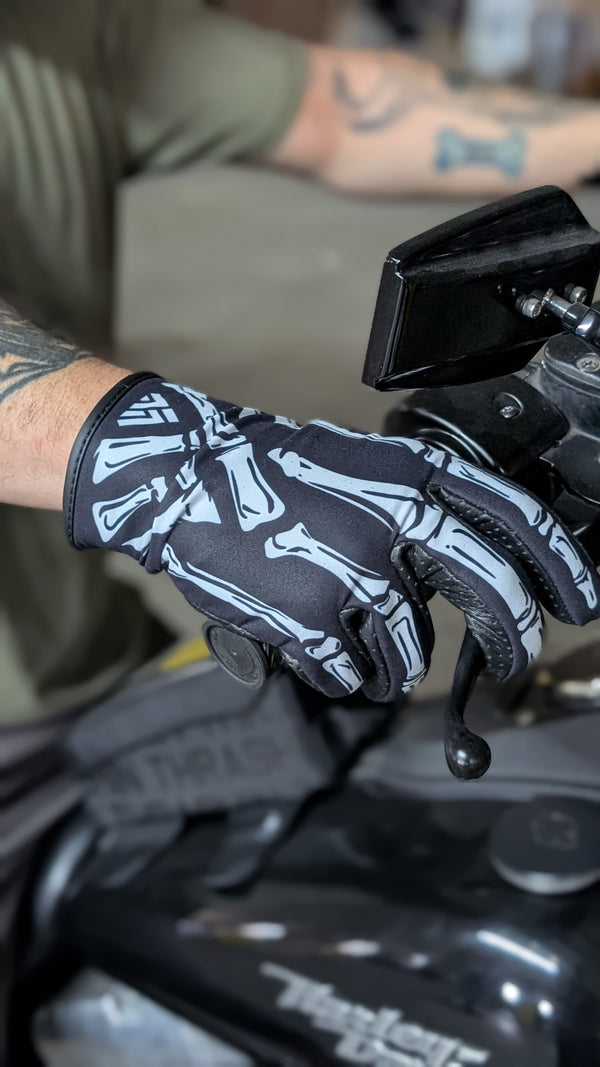 Skeleton Full Finger Gel Padded Leather Palm Gloves