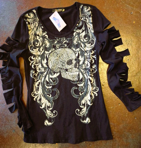 Slit Sleeve Bling Sugar Skull